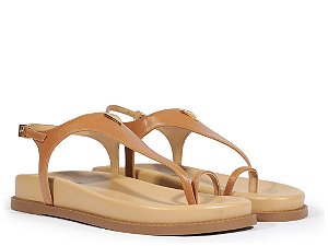 Papete Couro Tira Fivela Logo Triangulo Schutz Camel