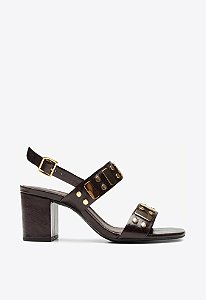 Sandalia Salto Alto Jade Couro Rebite Vicenza Coffee