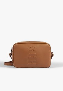 Bolsa Pequena Tassy Tiracolo Multimaterial Ziper Logo Schutz Camel