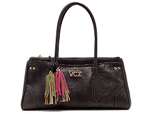Bolsa Media Tote Couro Tiras Ziper Logo Mania Vicenza Coffee