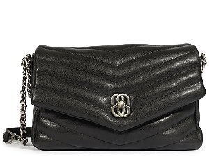 Bolsa Shoulder Grande Couro Logo Mania Alça Corrente Schutz Preto