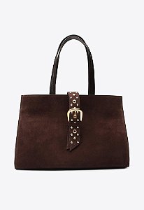Bolsa Grande Thaila Tote Alça Fivela Rebites Vicenza Coffee
