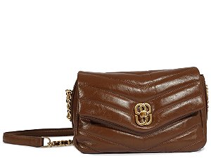 Bolsa Tiracolo Médio Couro Logo Mania Alça Corrente Schutz Marrom