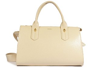 Bolsa Media Tote Couro Alça Multimaterial Ziper Schutz Off White