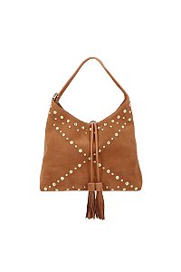 Bolsa Média Camurça Rebite Enfeite Tiras Luiza Barcelos Camel
