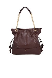 Bolsa Shopper Grande Couro Coffee Alça Corrente Amarração Lateral Luiza Barcelos Coffee