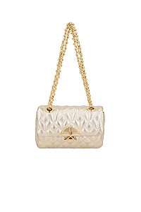 Bolsa Pequena Couro Metalcolor Alça Corrente Logo Luiza Barcelos Dourado