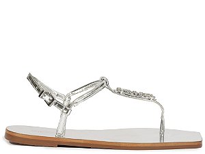 Rasteira Feminino Metalcolor Injetado Logo Strass Schutz Prata