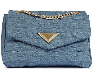 Bolsa Média Shoulder Alça Corrente Jeans Logo Schutz Azul