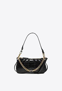 Bolsa Feminina Pequena Shoulder Vick Couro Croco Corrente Vicenza Preto