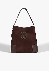 Bolsa Grande Couro Camurça Alça Fivela Logo Mania Schutz Coffee