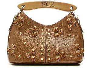 Bolsa Feminina Pequena Ilhós Madeira Corrente Vicenza Marrom