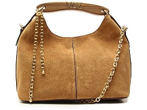 Bolsa Feminina Média Camurça Corrente Madeira Vicenza Camel