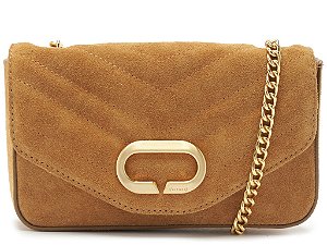 Bolsa Pequena Couro Camurça Corrente Clutch Vicenza Camel