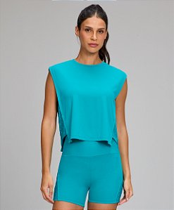 Regata Feminina Ampla Sobreposição Laterais Tule Alto Giro