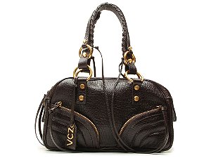 Bolsa Media Couro Croco Bowling Rachel Ziper Alça Tresse Vicenza Coffee