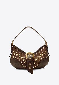 Bolsa Media Couro Camurça Rebite Fivela Shoulder Jamie Vicenza Marrom