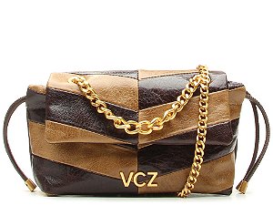Bolsa Pequena Tiracolo Couro Bicolor Corrente Enfeite Logo Vicenza Coffee