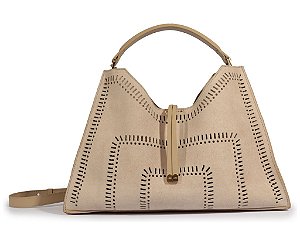 Bolsa Camurça Grande Alça Couro Enfeite Tote Schutz Bege