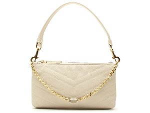 Bolsa Feminina Pequena Tiracolo Corrente Alça Couro Vicenza Off White