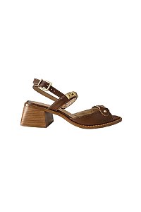 Sandália Salto Bloco Couro Spikes Tira Fivela Luiza Barcelos Marrom