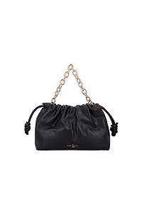 Bolsa Média Nos Enfeites Alça Corrente Dourada Couro Luiza Barcelos Preto
