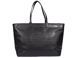 Bolsa Grande Couro Geometrica Shopper Ziper Logo Schutz Preto