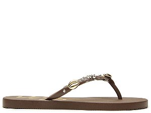 Chinelo Flat Feminino Flops Apliques Enfeites Vicenza Marrom