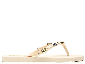 Chinelo Flat Feminino Flops Apliques Enfeites Vicenza Nude