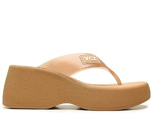 Chinelo Feminino Logo VCZ Plataforma Couro Vicenza Camel