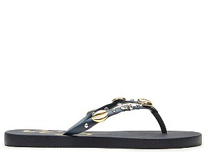 Chinelo Flat Feminino Flops Apliques Enfeites Vicenza Azul Marinho