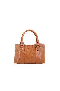 Bolsa Pequena Tote Couro Ziper Rebites Fivela Luiza Barcelos Camel