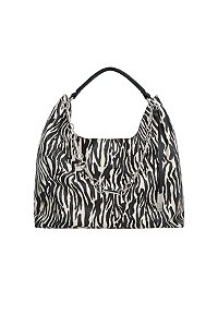 Bolsa Tote Grande Animal Print Zebra Couro Corrente Tag Thassia Naves Luiza Barcelos Preto
