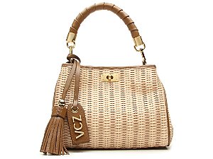 Bolsa Pequena Tote Bella Multicolor Multimaterial Palha Couro Vicenza Nude