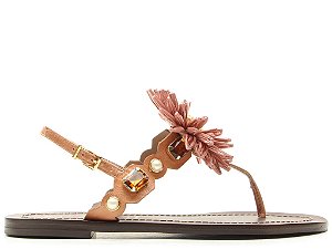 Rasteira Feminina Flor Tiras Joias Fivela Couro Vicenza Camel