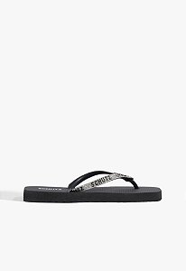Chinelo Feminino Flat Flops Strass Bico Quadrado Schutz Preto