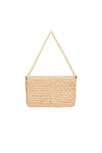 Bolsa Pequena Palha Tiracolo Alça Couro Corrente Luiza Barcelos Camel