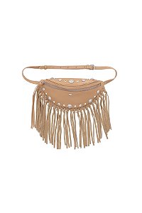 Pochete Média Couro Fivela Enfeite Camurça Ziper Rebite Luiza Barcelos Marrom