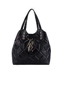 Bolsa Grande Hobo Couro Logomania Spikes Tresse Luiza Barcelos Preto