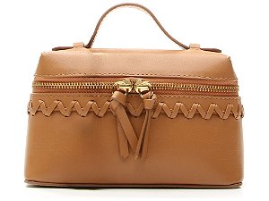 Bolsa Pequena Tiracolo Camel Tresse Alça Couro Ziper Vicenza Camel