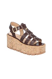 Sandalia Plataforma Couro Croco Tratorado Fivela Luiza Barcelos Coffee