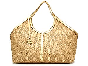 Bolsa grande Palha Metalcolor Shopper Tiras Vicenza Dourada
