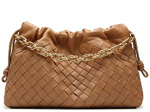 Bolsa Média Couro Corrente Tresse Enfeites Tiracolo Vicenza Camel