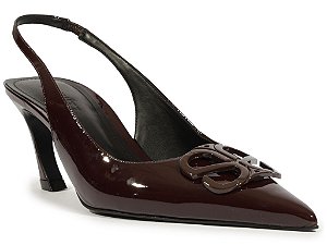 Scarpin Slingback Bico Fino Verniz Logomania Schutz Coffee