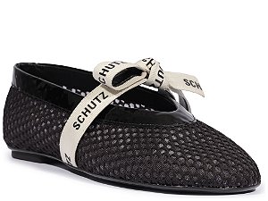 Sapatilha Multimaterial Tira Laço Logo Tramado Schutz Preto