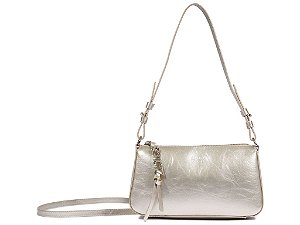 Bolsa Pequena Tiracolo Metalcolor Ziper Logo Schutz Dourado