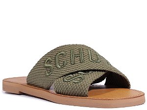 Chinelo Feminino Rasteira Slide X Tecido Schutz Verde Militar
