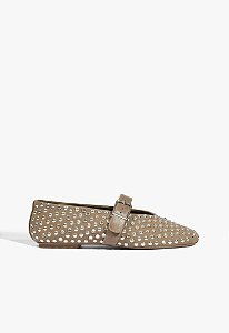 Sapatilha Feminina Sabrina Studs Fivela Camurça Rebite Strass Schutz Fendi