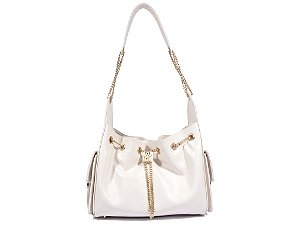 Bolsa Media Bucket Logomania Corrente Couro Schutz Off White