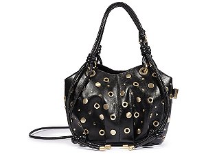 Bolsa Pequena Hobo Couro Rebites Enfeite Alça Schutz Preto